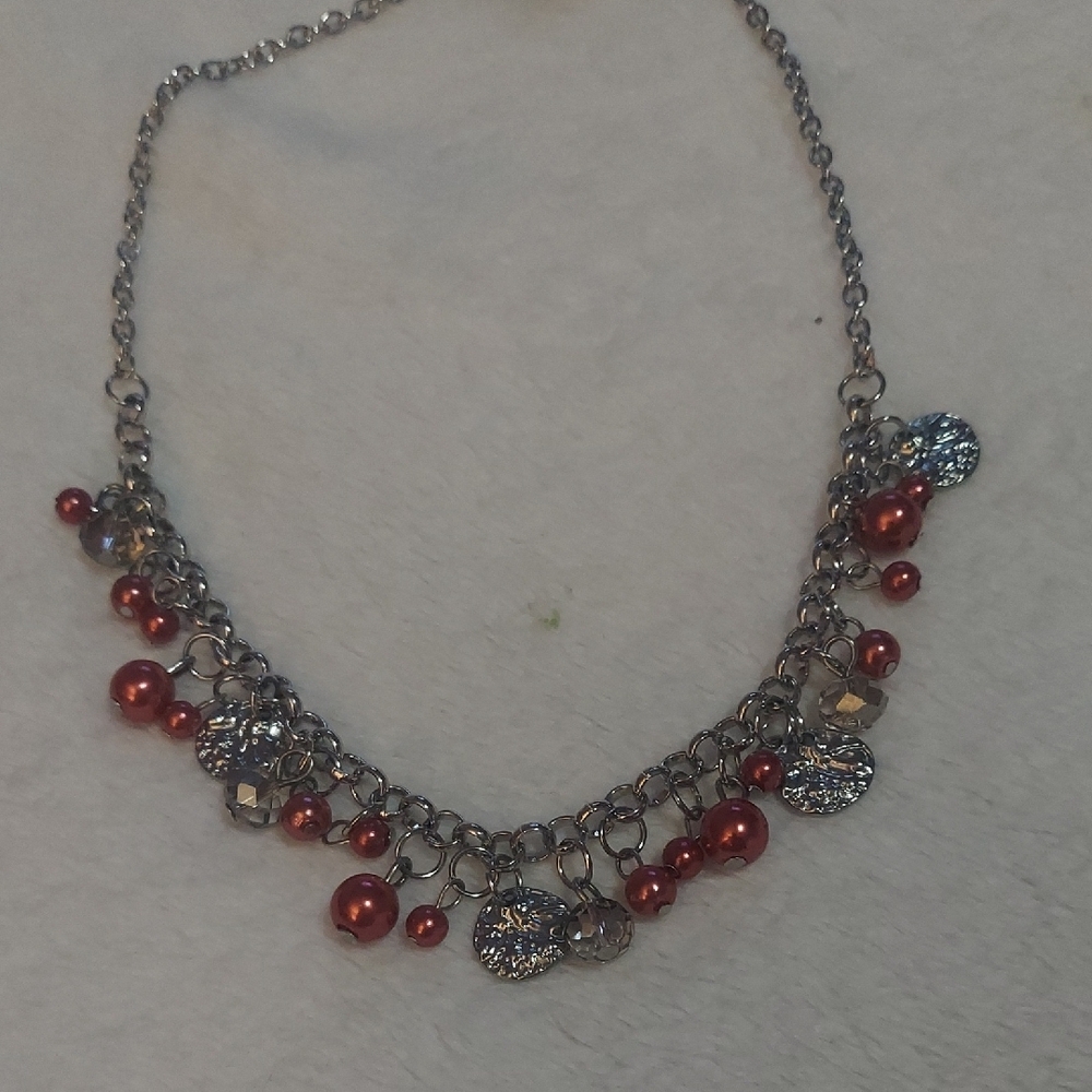 8/$10 Chic Silver Necklace with Red Accents - Picture 4 of 6